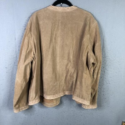 Coldwater Creek Jacket Womens 3X Tan Suede Leather Open Front Lace