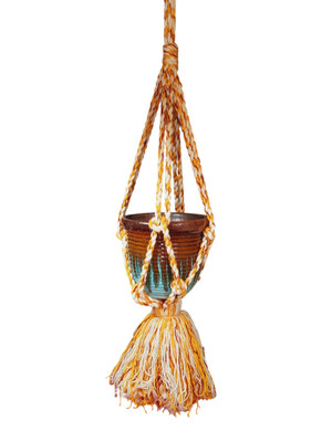 True VTG Mid-century 1970s Macrame Hanging Plant Holder Earth Tones MCM MOD 70s