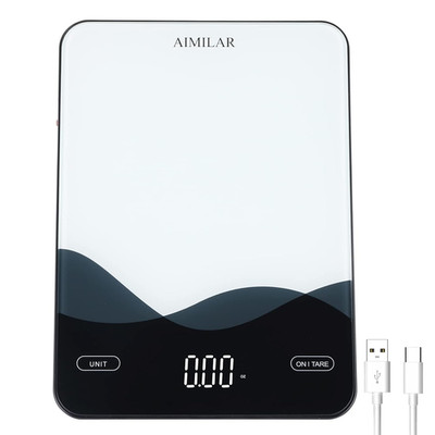 AIMILAR Digital Kitchen Scale 22Lb/10Kg USB-C Rechargeable, Tempered Glass Top E