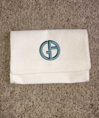 Giorgio Armani Travel Makeup/Beauty Bag beige with turquoise GA Logo