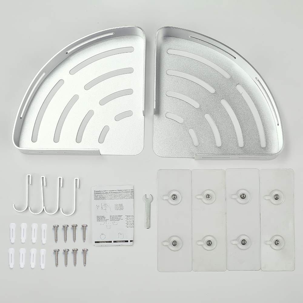 Corner Caddy Bathroom Shower Shelf Wall Mounted No Drilling 2 Tier Storage Sh...