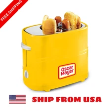 2 Slot Hot Dog and Bun Toaster with Mini Tongs, Hot Dog Toaster Yellow
