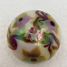 Orient & Flume Paperweight Floral Pulled Feather Glass Art Signed 134 at 74