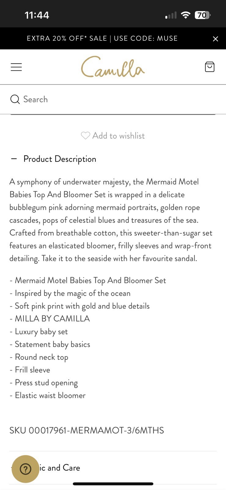 Milla By Camilla Mermaid Motel Girl Top And Bloomers Set 12-18 Months