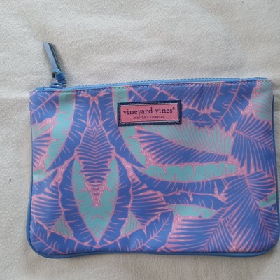 Vineyard Vines Zip Pouch Leather Trim Wipe To Clean Tropical READ