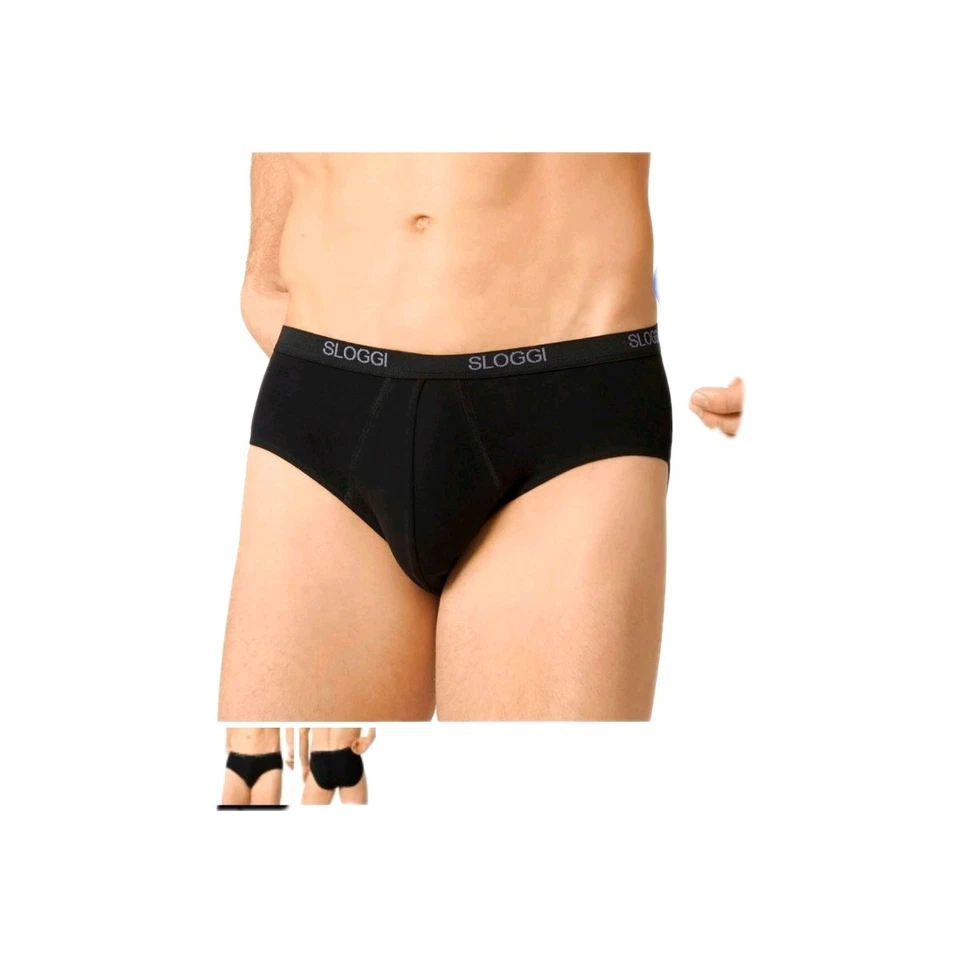 SLOGGI MEN'S BASIC MIDI BRIEFS. 2 PACK BLACK. NEW. 32"(SMALL).