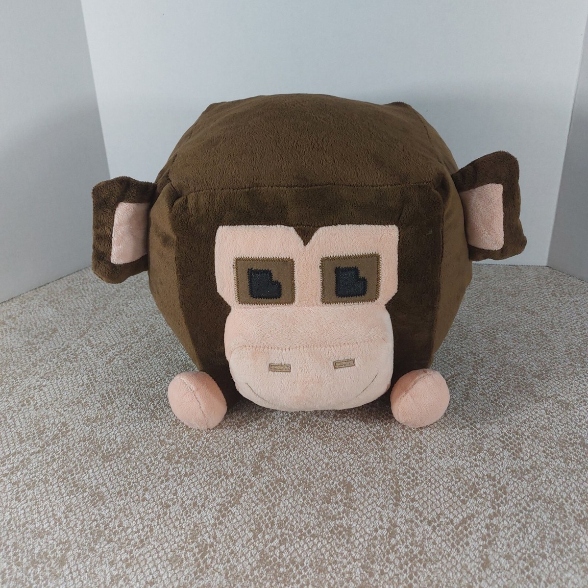 Nanco Pixel Monkey Square Brown Block Stuffed Plush 8” Minecraft