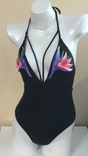 NWT Victorias Secret PINK Embroidered M Strappy Plunge One Piece Swim Suit N4960