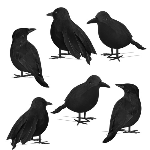 Halloween Crows Feathered Decorations Party Holiday realistic Props black 6pcs