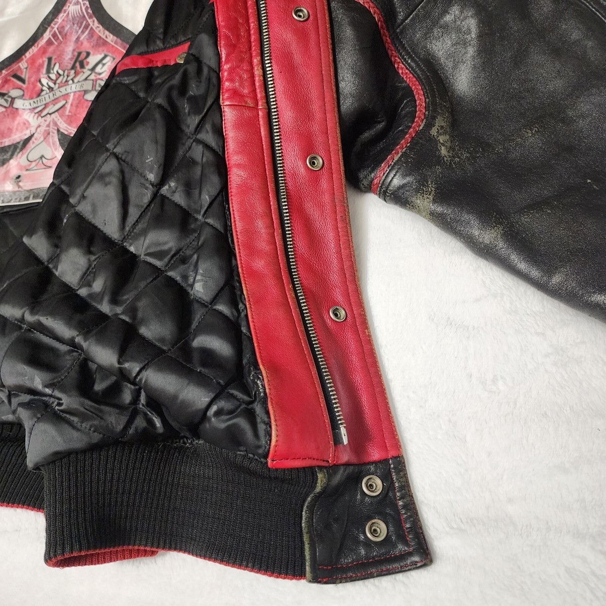 90s AVIREX KING CASINO All Leather Stadium Jacket Cards Vintage