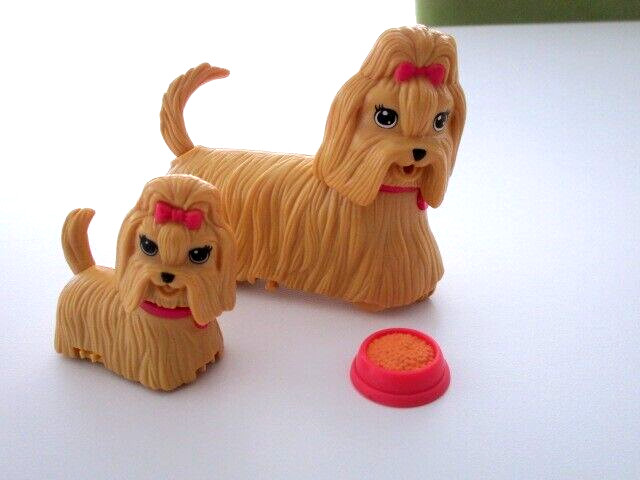 Barbie💖Vet-Pets-Dog-Maltese-Lhasa Apso--Mom Pulls Puppy-Food Bowl + Lot T85