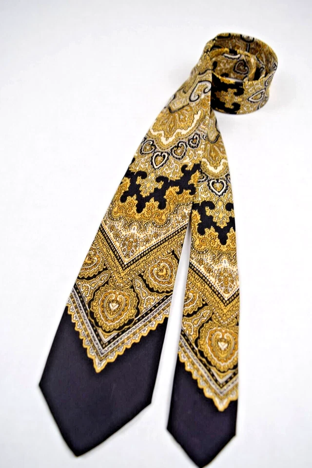 Corbata de Colección Conejo Blanco Años 50 60 Psicodélica Negra Dorada Seda 53.5" x 2.75" Foto 2 de 4