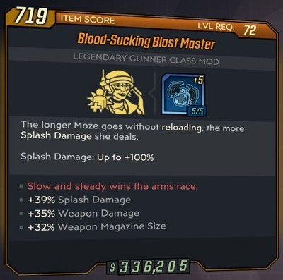 Borderlands 3 [PC/PSN/XBOX]: Blast Master Class Mod (Level 72 - SPLASH/DMG/MAG)