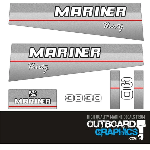 Mariner 30hp 2 stroke outboard decals/sticker kit (early 90's)