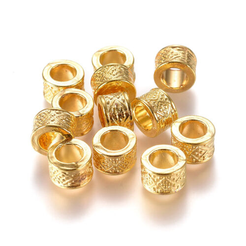 50pcs Gold Tibetan Alloy European Large Hole Column Beads Lead Free Spacer 8x5mm - Picture 1 of 2