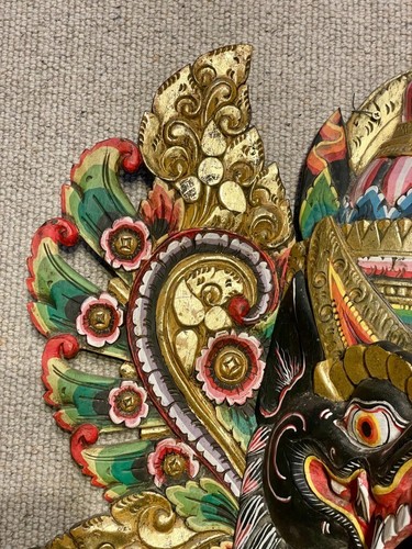 Vintage X- large Bali Elephant Barong Mask 65cm – Hand-Carved Gilt Wall Tribal - Picture 9 of 10