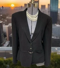 Tahari Arthur S Levine Blazer Size 18 Jacket Belt Power Suit Separates Pinstripe