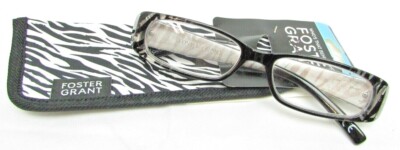 Foster Grant Zebra Pt Reading Glasses w Soft Case ZOLA ZEB 53/16-138 Chs Diopter