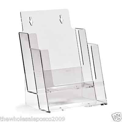 Prospekthalter A5 2 Taschen 2 Ebenen transparent Wandmontage oder Theken stehend