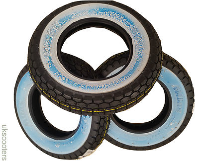 SAVA MITAS 3 50 8 VESPA J SPEED RATED 100KM TYRE WHITEWALL X 3 VBB 8'' WHEELS