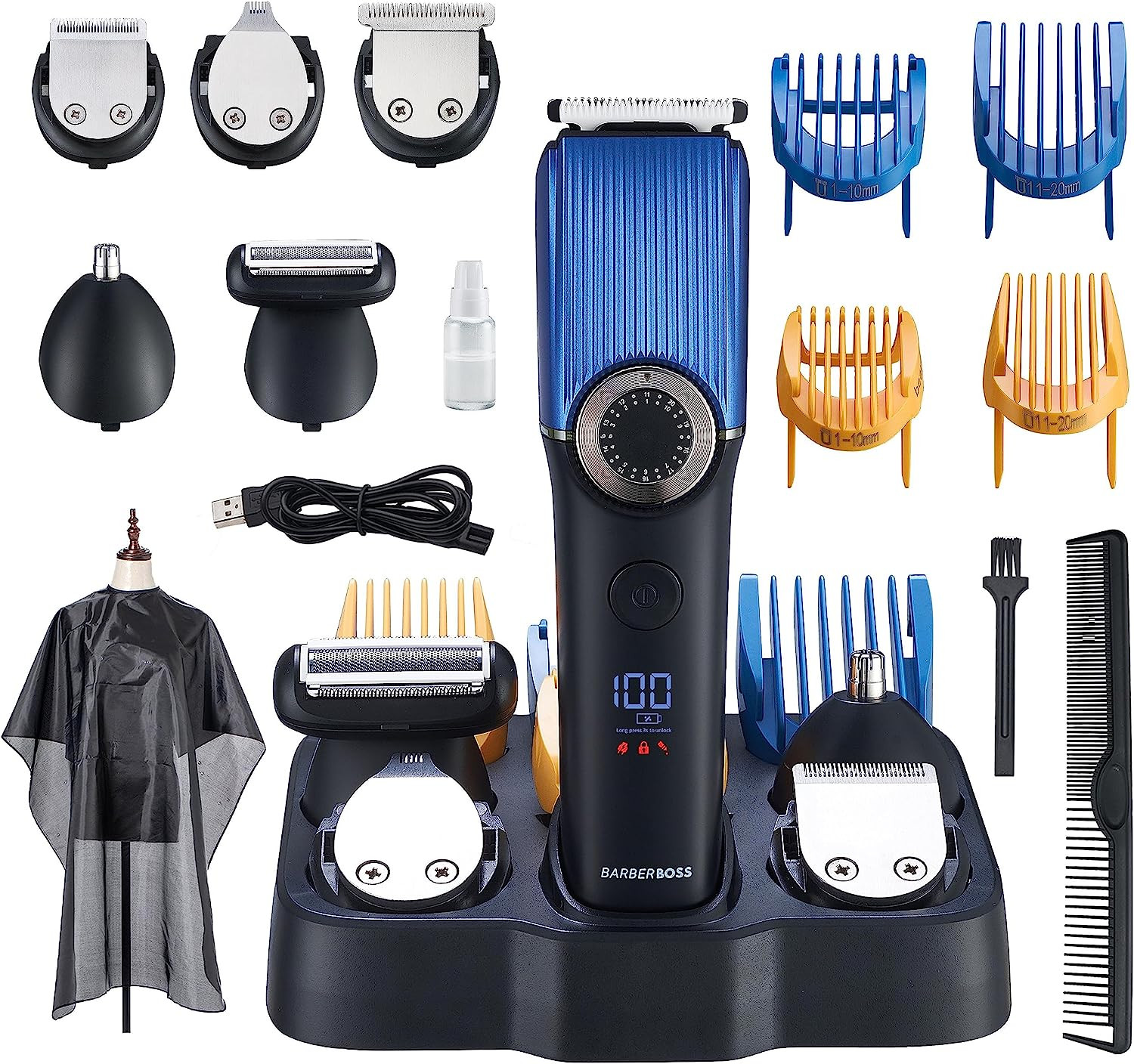 Tagliabarba Uomo Ricaricabile con Trimmer Naso e Orecchie 39 Step