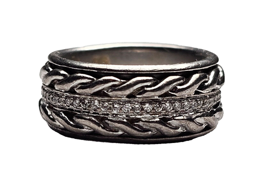 John Hardy 18K Yellow Gold & Sterling Silver Diamond Eternity Spinner Ring-SZ 6 - Picture 5 of 9