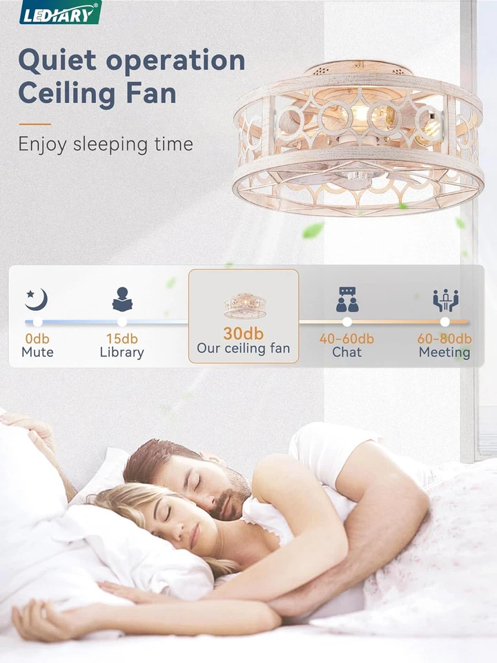 Caged Ceiling Fan with Light and Remote, 16In Small Low Profile Fan with 6 Speed - Image 2 of 4