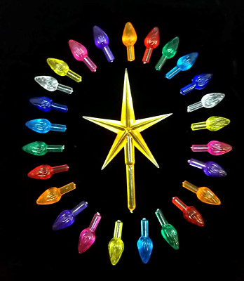 Vintage Ceramic Christmas Tree lights, Bulbs, Lg  Yellow Star w 25 Med Twists   