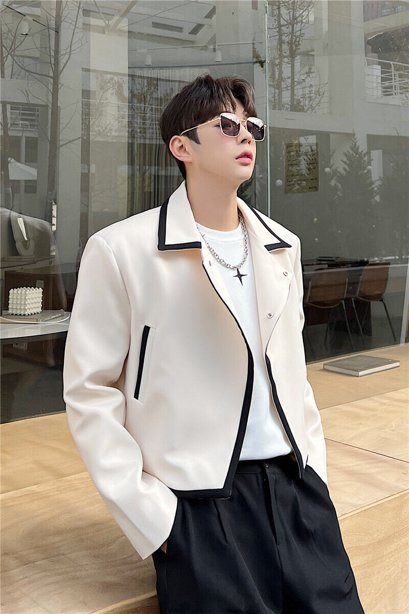 Men Casual Loose Short Jacket Korean Style Coats Lapel Collar Tops One  Button XL