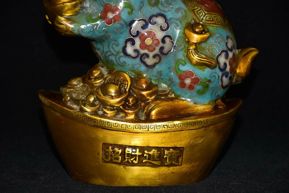 8,4-дюймовая китайская медная статуя кролика клуазоне старая латунная скульптура животного - Изображение 3 из 4