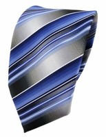 Tigertie Seidenkrawatte Blau Hellblau Grau Silber Gestreift- Krawatte Seide Silk