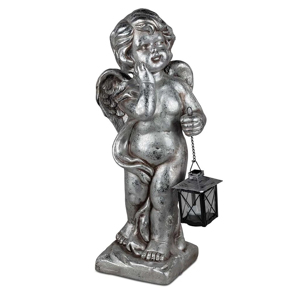 Engel mit Laterne 50 cm Antik-Silber Dekofigur formano 785954 Weihnachtsdeko