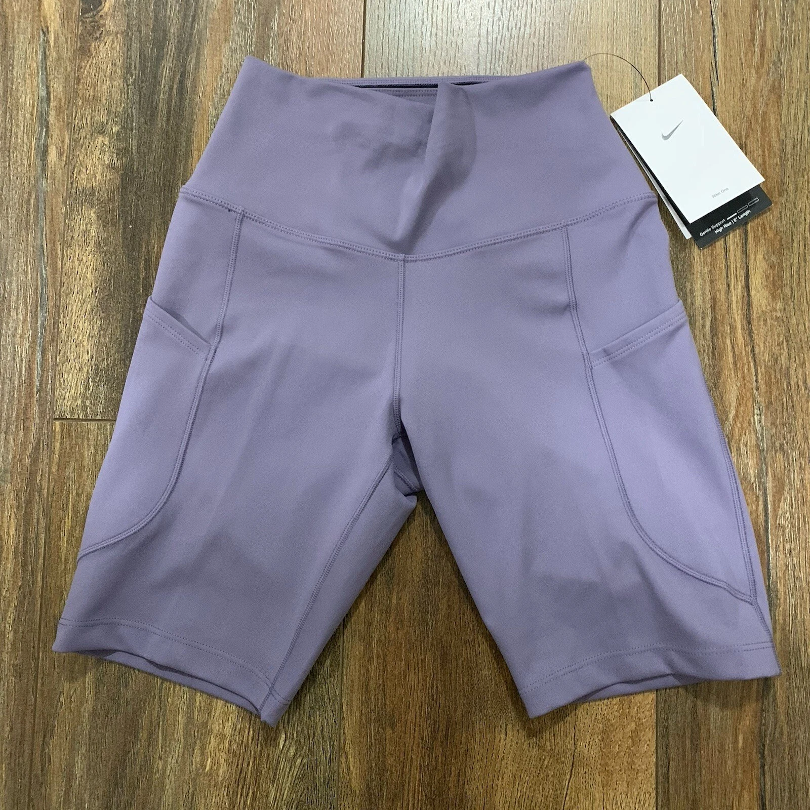 Nike One Dri-FIT High Waist 8" Purple Shorts Pockets FZ6758-509 MSRP $45