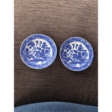 Vintage Blue Willow Pattern Miniature Plates Tea Set 4  Wide Stamped Foreign
