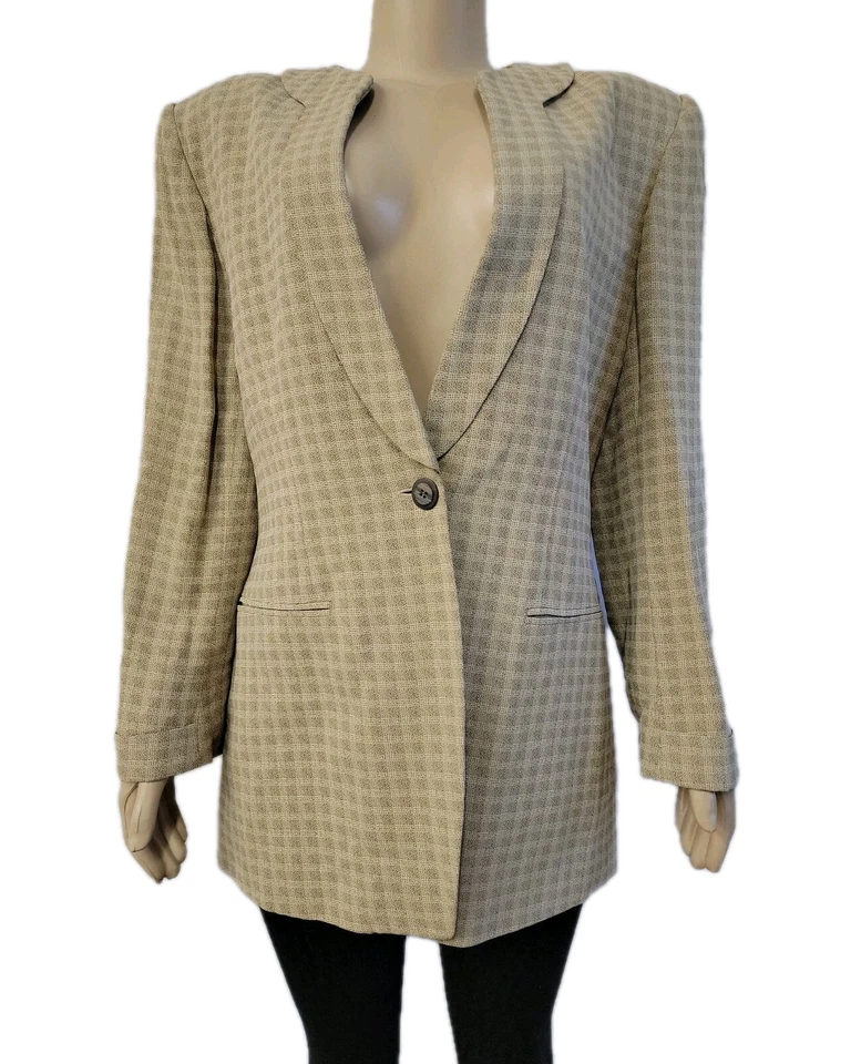 CARLISLE Blazer куртка женский размер 14 клетчатый бежевый/кремовый одна кнопка EUC #C - Изображение 3 из 4