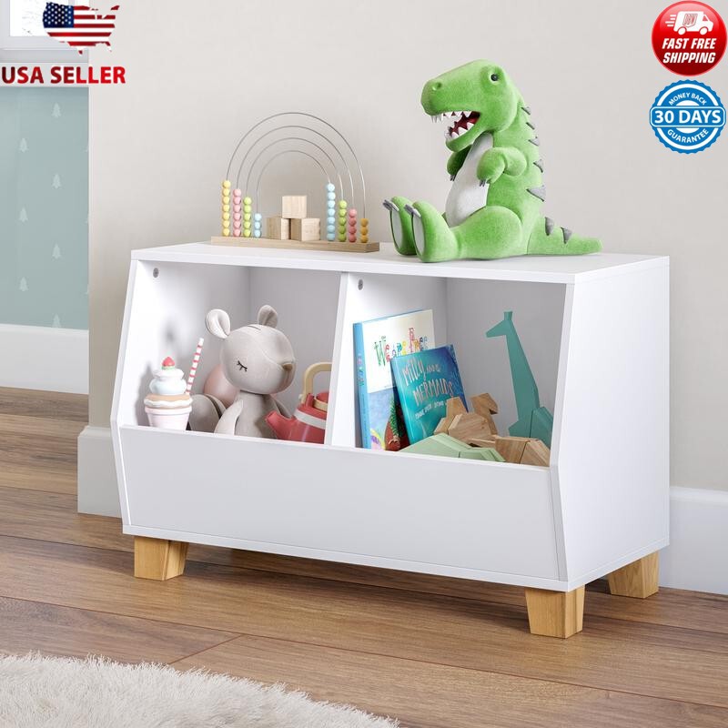 Kids Toy Storage Organizer with 2 Compartments - Durable Playroom Bookshelf Furniture