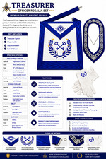 Blue Lodge Treasurer Officer Regalia Embroiderd Apron, Chain Collar Gloves