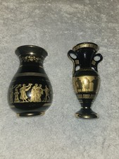 Set of 2 Hand-Made Greek Vases – 24K Gold Detailing – Black & Gold Vintage Decor