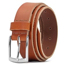 Made in England 35mm Full Grain Leather Belt with Classic Silver Buckle - Tan...
