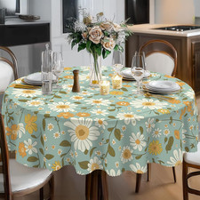 Round Tablecloth 70Inch, Tablecloth Waterproof and Wrinkle-Free Summer Daisy R