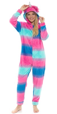 i-Smalls Damen süßer Einhorn Schlafanzug mit Kapuze mit Einhorn Augenmaske 8 bis 22