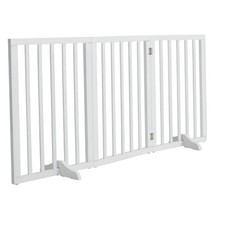 Wooden Foldable Dog Gate – Freestanding Indoor Pet Barrier, 3 Panels, White