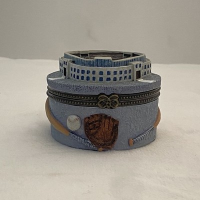 Baseball Stadium Trinket Box Hinged Gray 3D Ballpark Hand Painted Ceramic