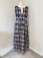 Beautiful Monsoon block print patchwork pattern dress with smocking,BNWT,size 18
