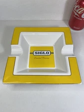 Siglo Limited Reserve Ceramic 2 Slot Cigar Ashtray Yellow Black Logo 7.5x7.5“