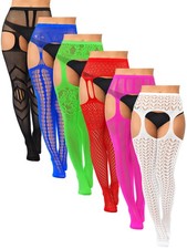 6 Pairs Women Plus Size Fishnet Thigh High Stockings Suspender Garter Belt Li