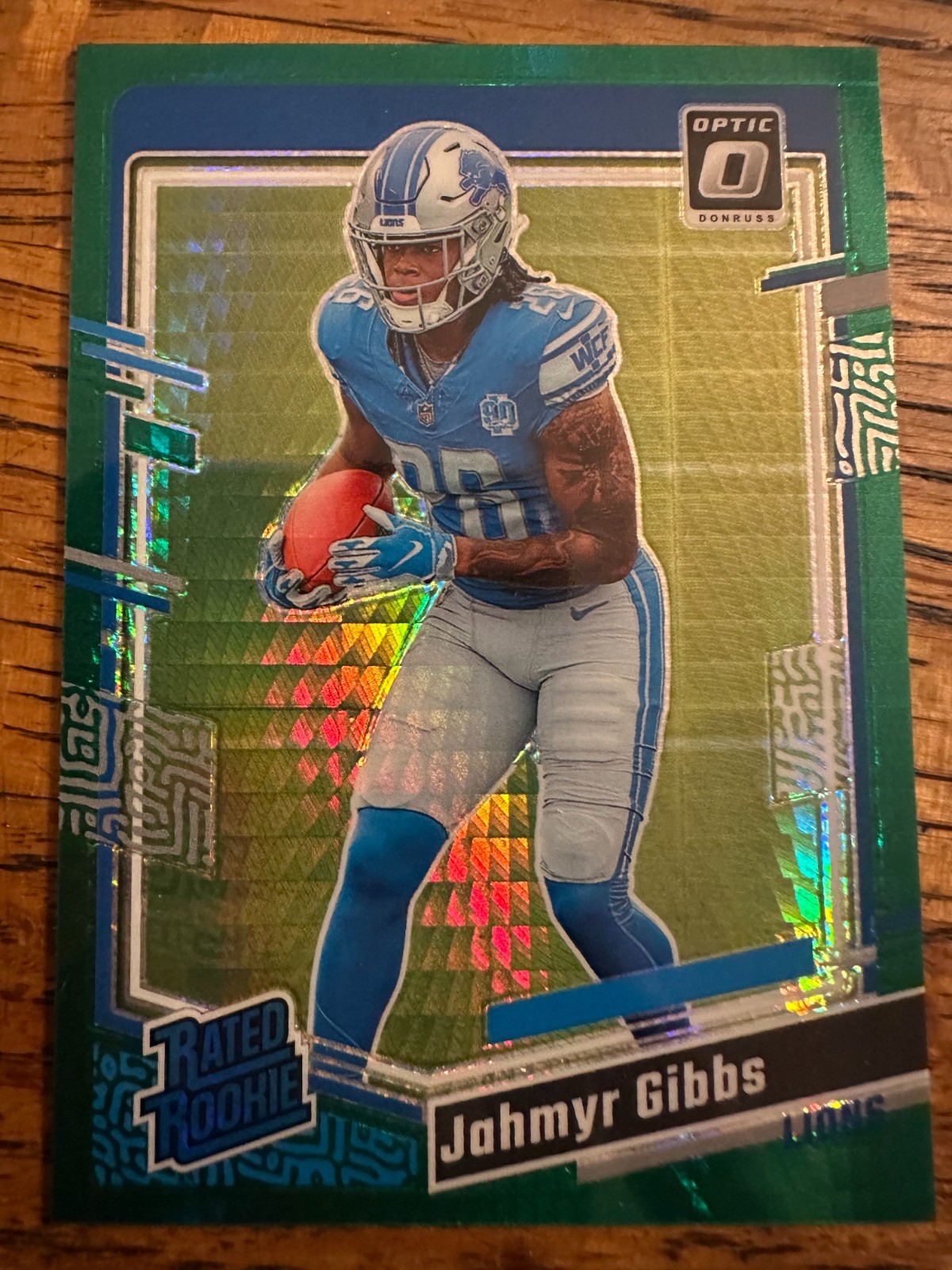 Jahmyr Gibbs 2023 Panini Donruss Optic Rated Rookie #236 Green Hyper Prizm.