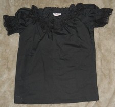 Vintage Kate Schorer Original Black Square Dance Shirt Blouse Lace Ruffle Small