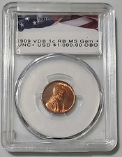 1909 VDB 1C Lincoln Wheat Penny RB, Mint State, Gem, Uncirculated 