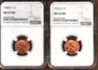 1948 D WHEAT PENNY NGC MS 65 RD  &  1953 D WHEAT PENNY MS 65 RD